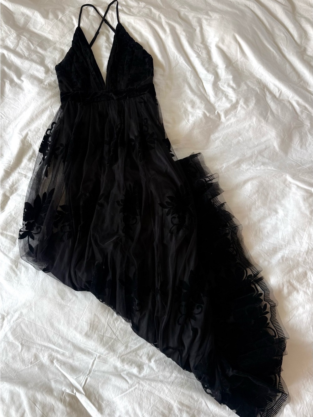 Windsor Morgan Black Flocked Velvet Floral A-Line S/M - Picture 3 of 5